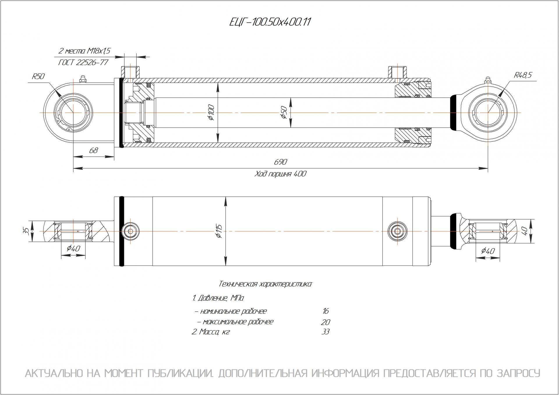ЕЦГ-100.50х400.11 Гидроцилиндр