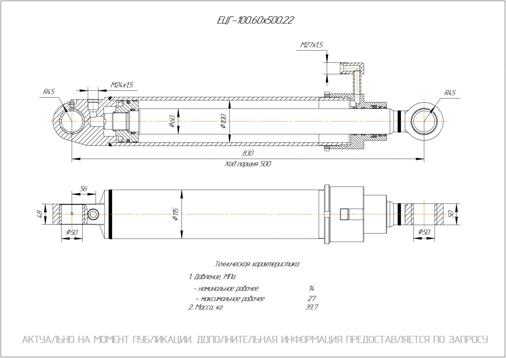 ЕЦГ-100.60х500.22 Гидроцилиндр