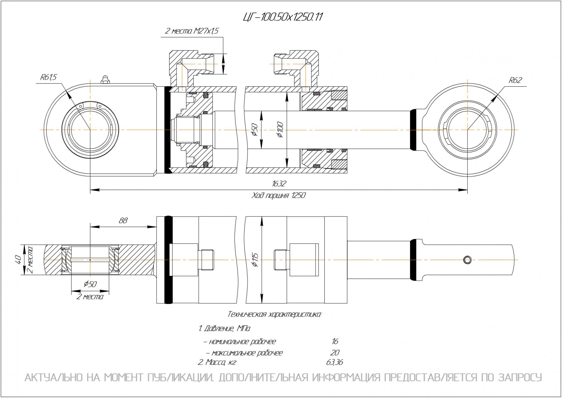 ЦГ-100.50х1250.11 Гидроцилиндр