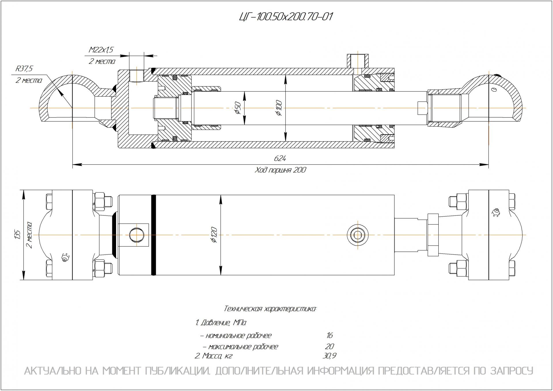 ЦГ-100.50х200.70-01 Гидроцилиндр