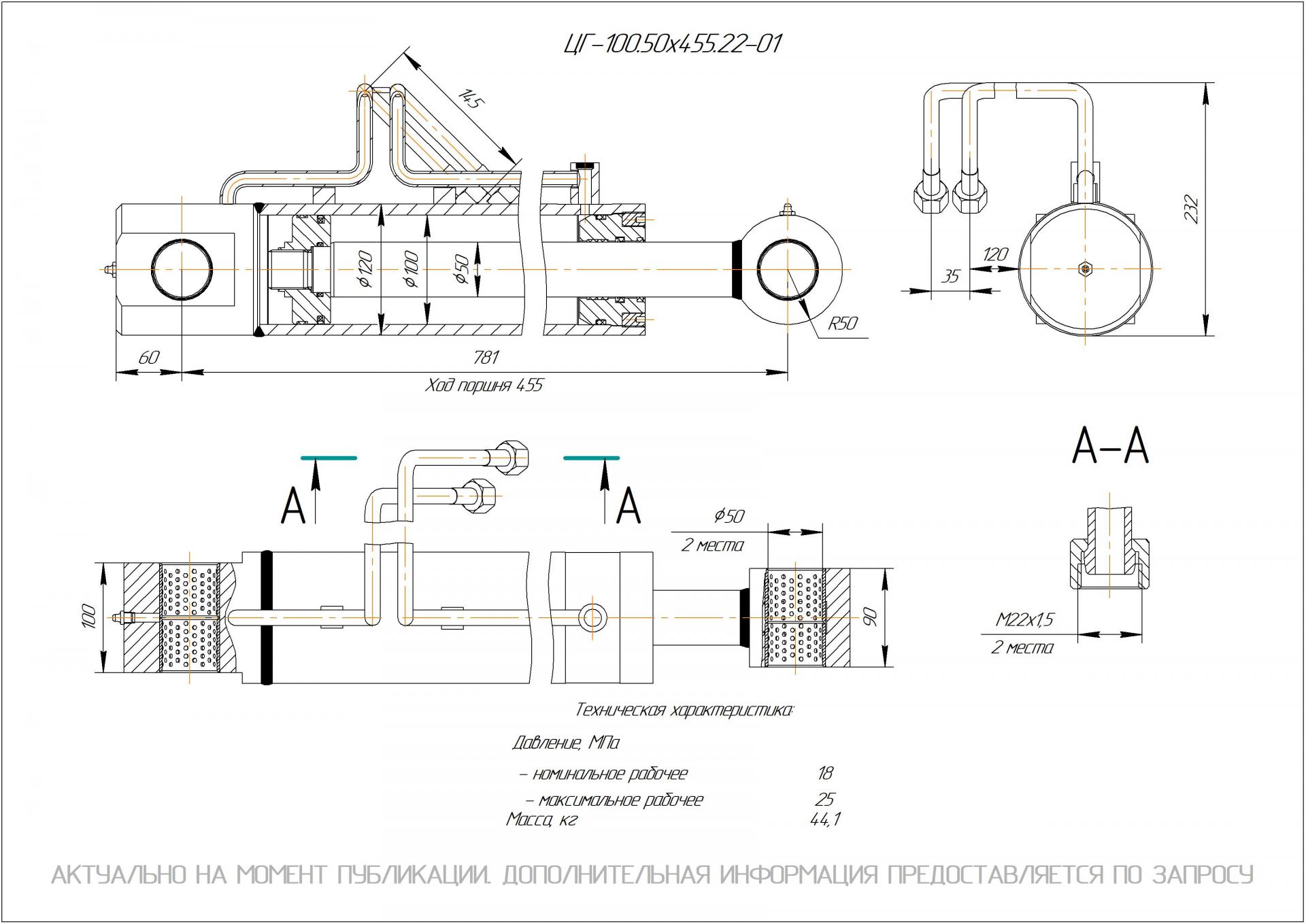  Чертеж ЦГ-100.50х455.22-01 Гидроцилиндр