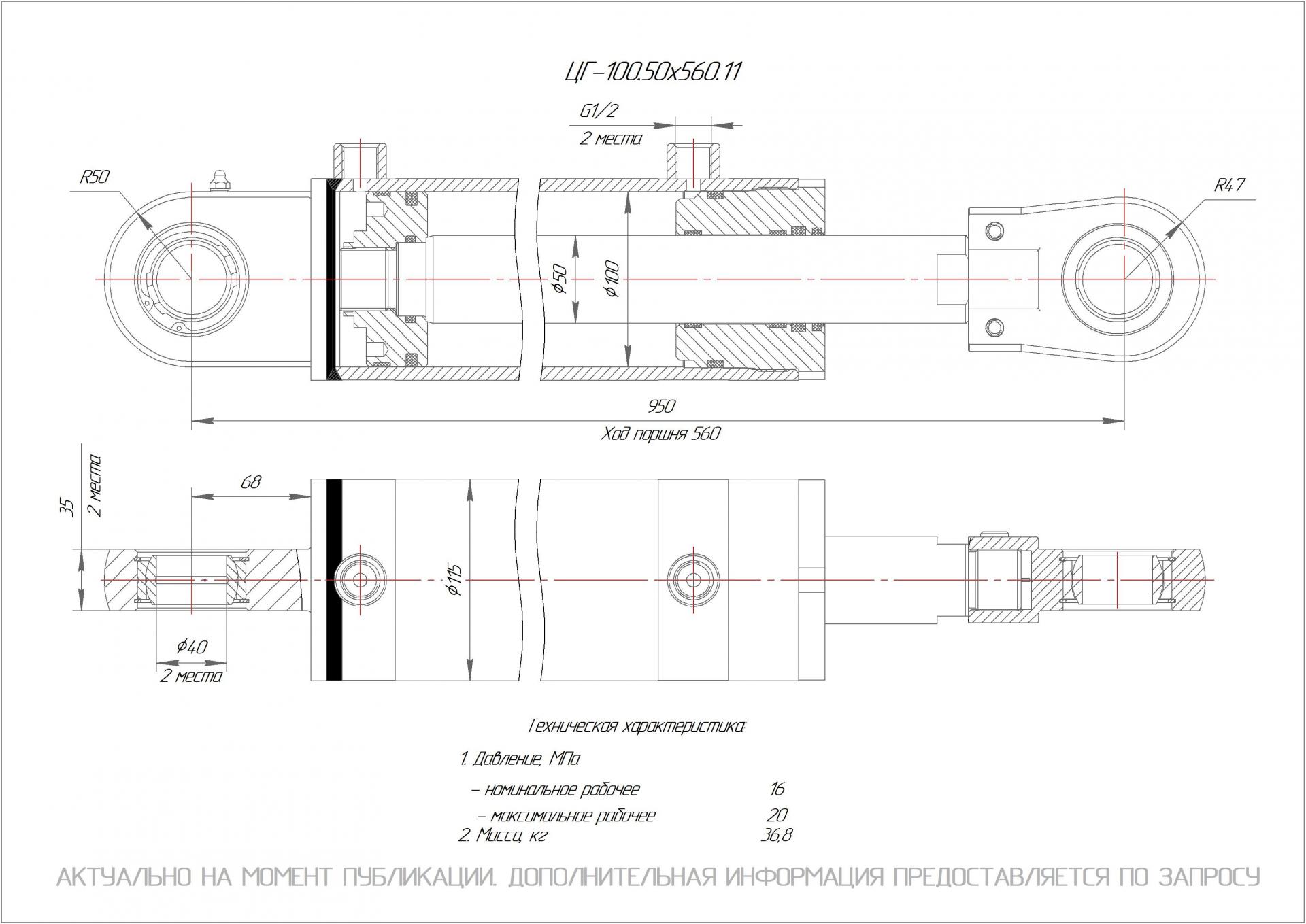  Чертеж ЦГ-100.50х560.11 Гидроцилиндр