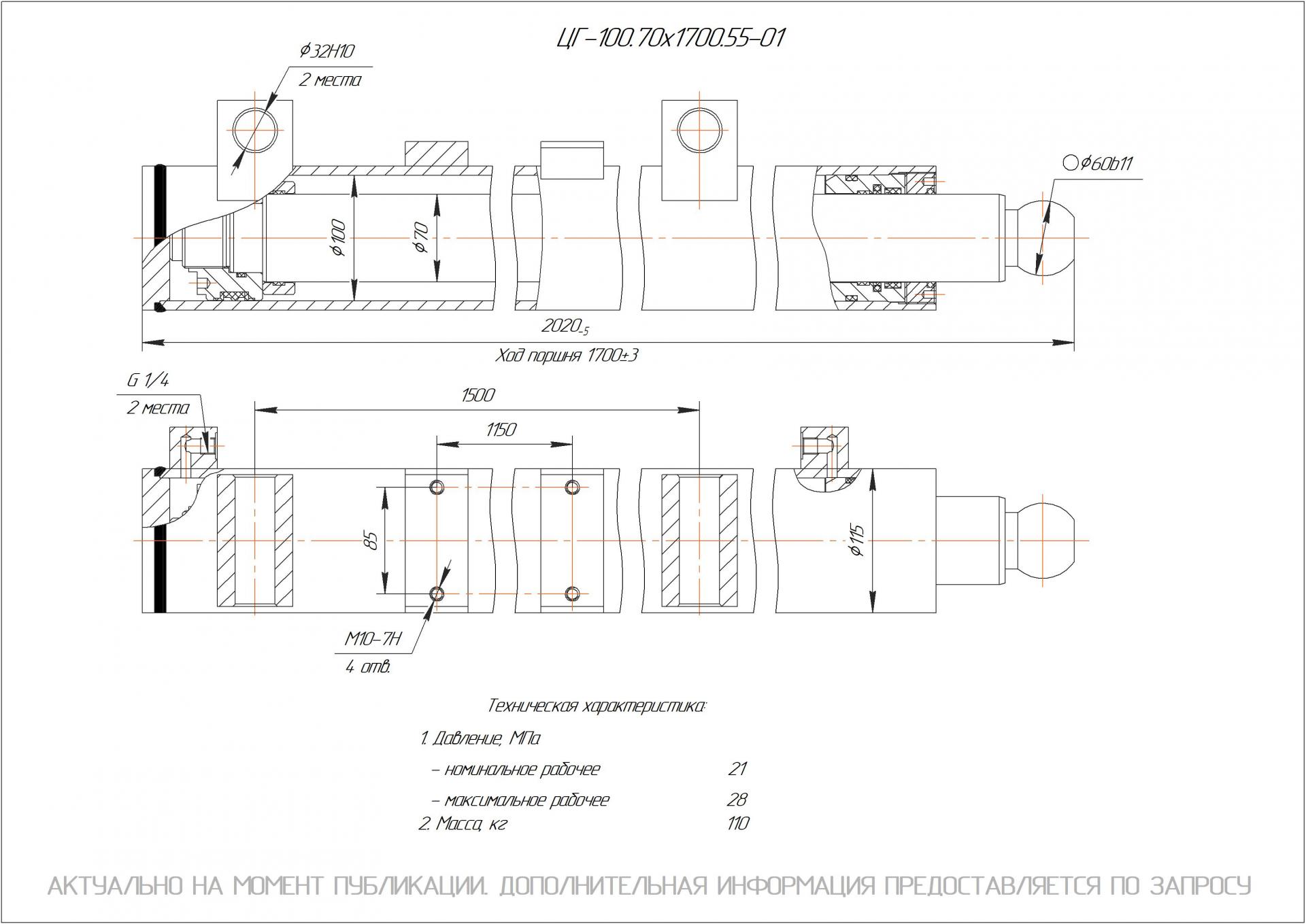 ЦГ-100.70х1700.55-01 Гидроцилиндр