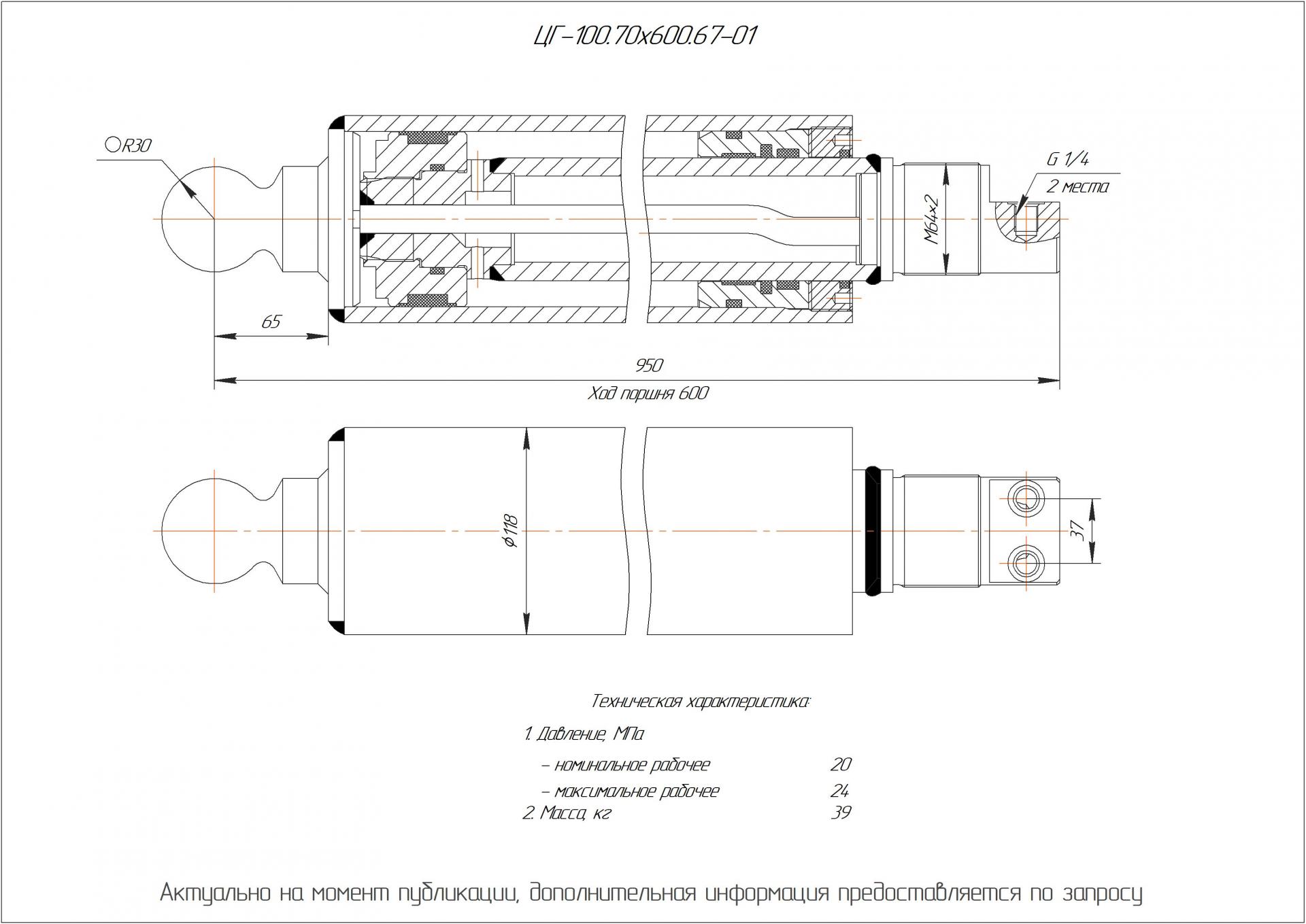 ЦГ-100.70х600.67-01 Гидроцилиндр