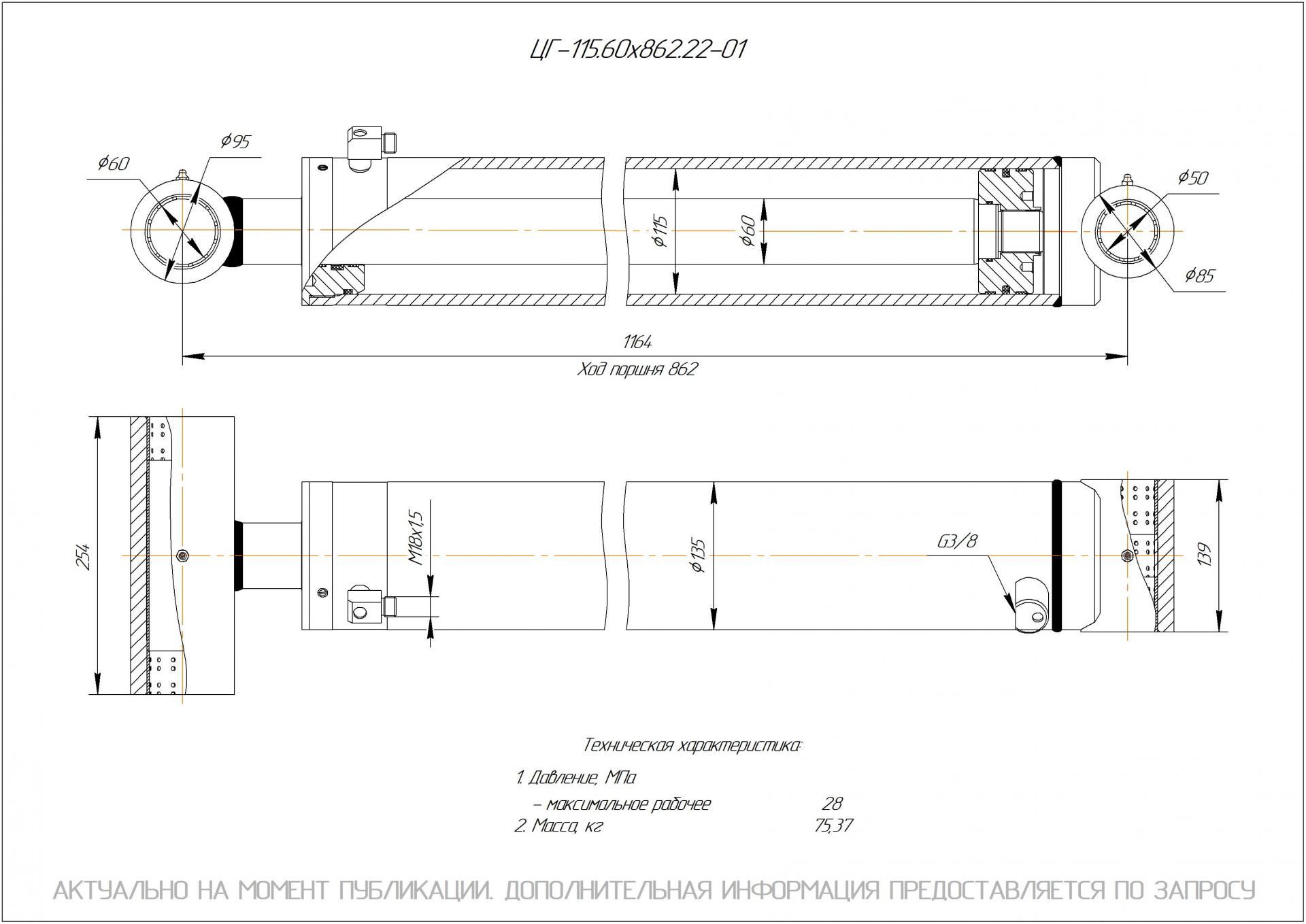  Чертеж ЦГ-115.60х862.22-01 Гидроцилиндр