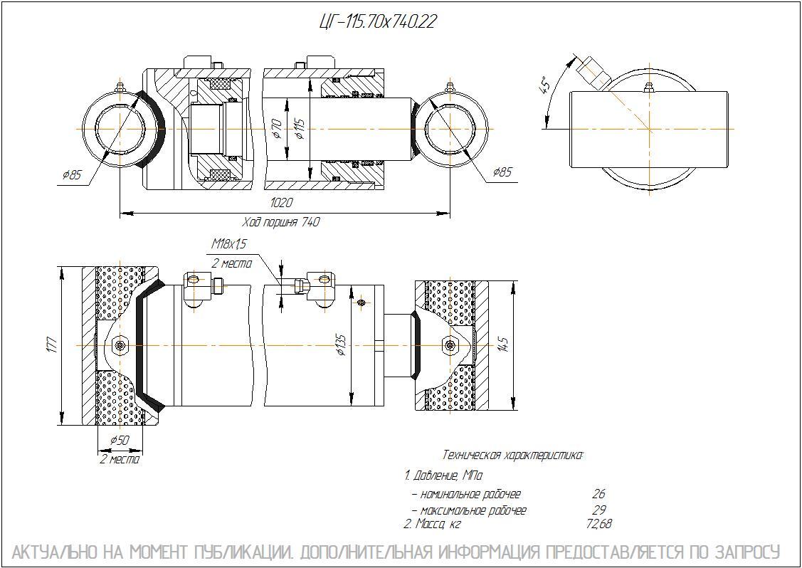 ЦГ-115.70х740.22 Гидроцилиндр