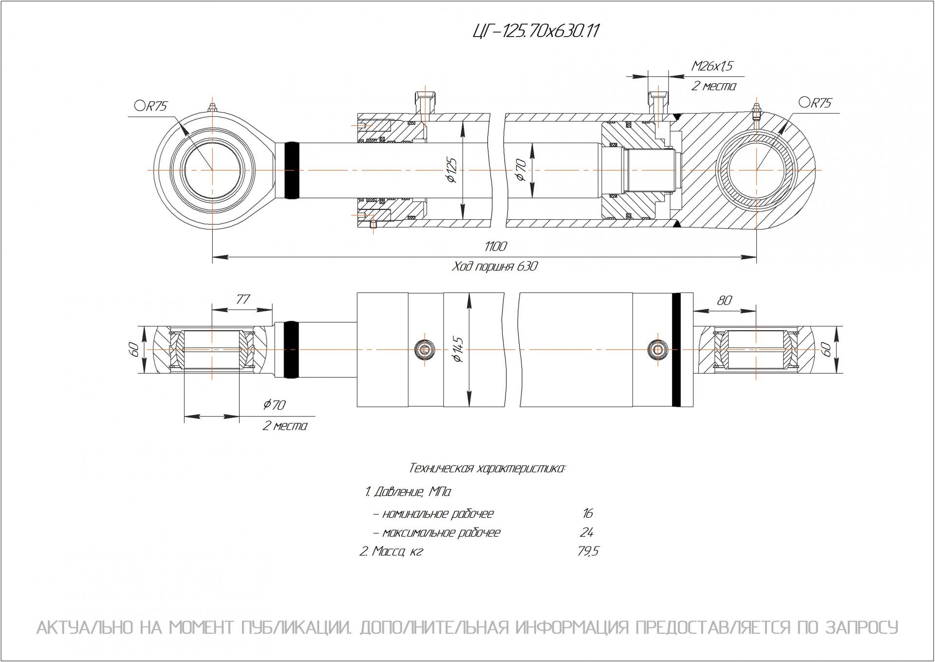 ЦГ-125.70х630.11 Гидроцилиндр