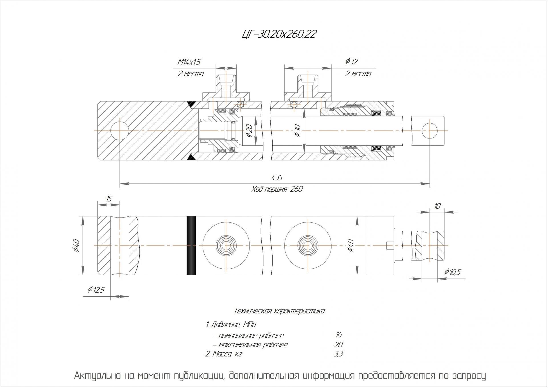 ЦГ-30.20х260.22 Гидроцилиндр