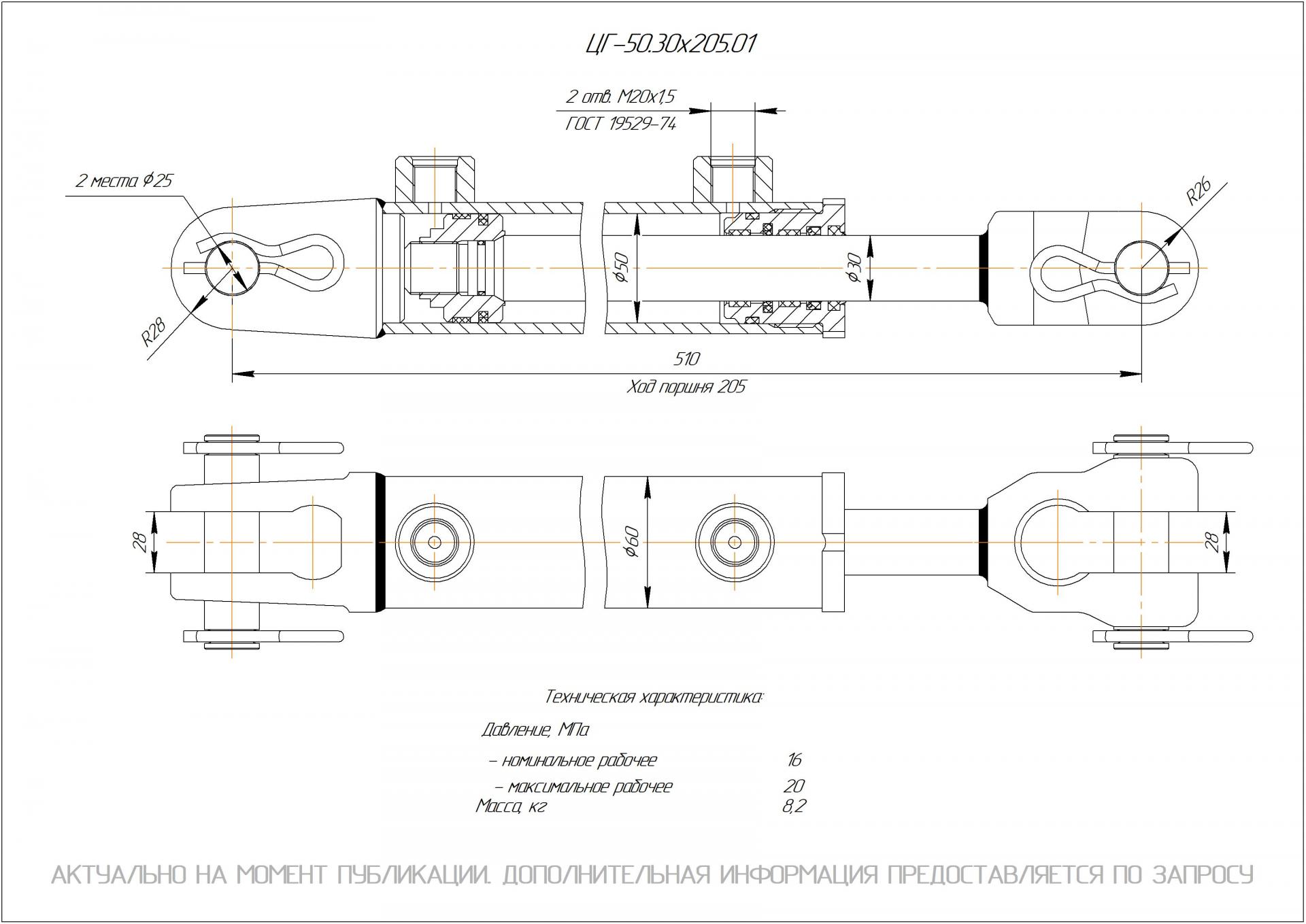 ЦГ-50.30х205.01 Гидроцилиндр