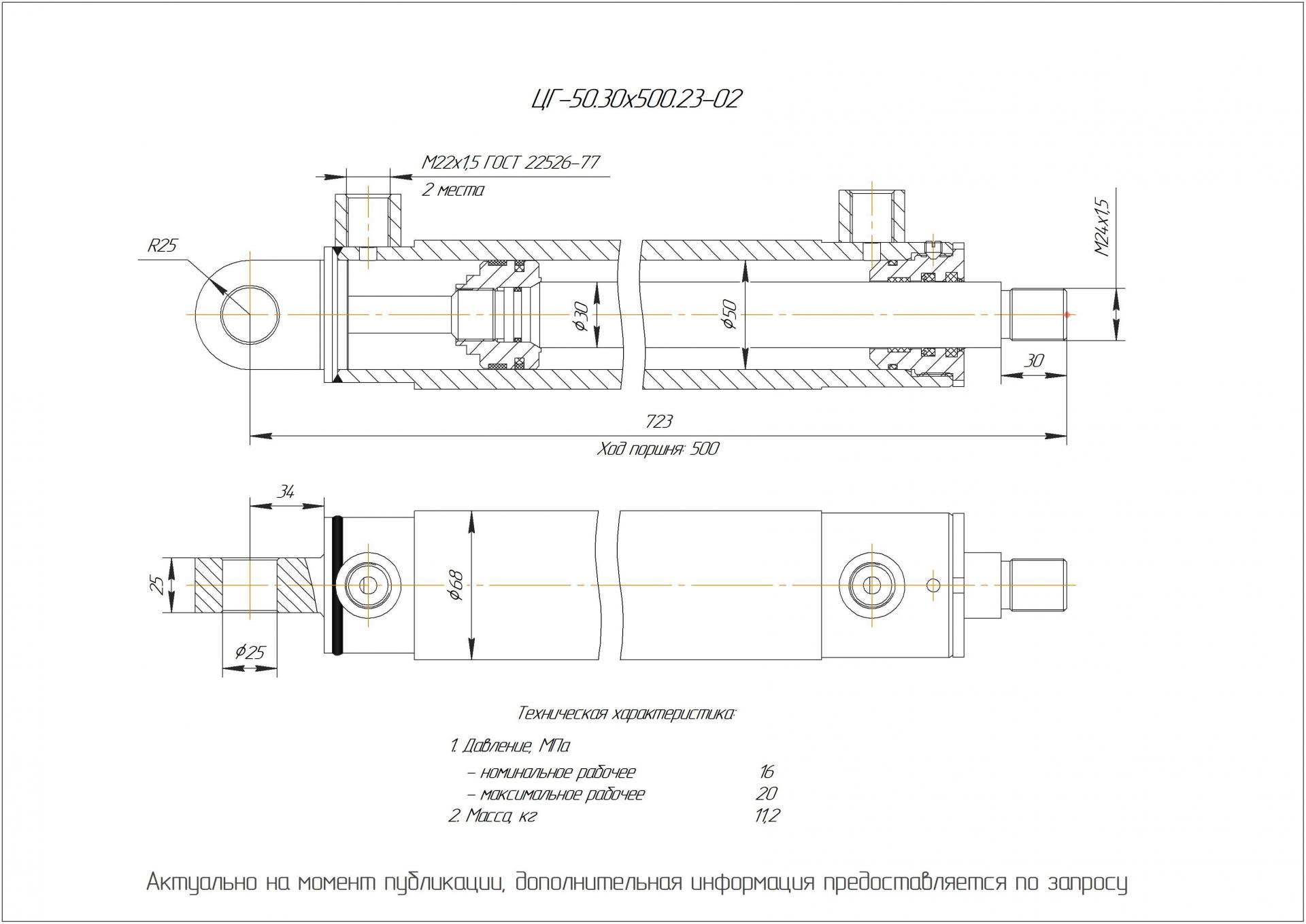 ЦГ-50.30х500.23-02 Гидроцилиндр