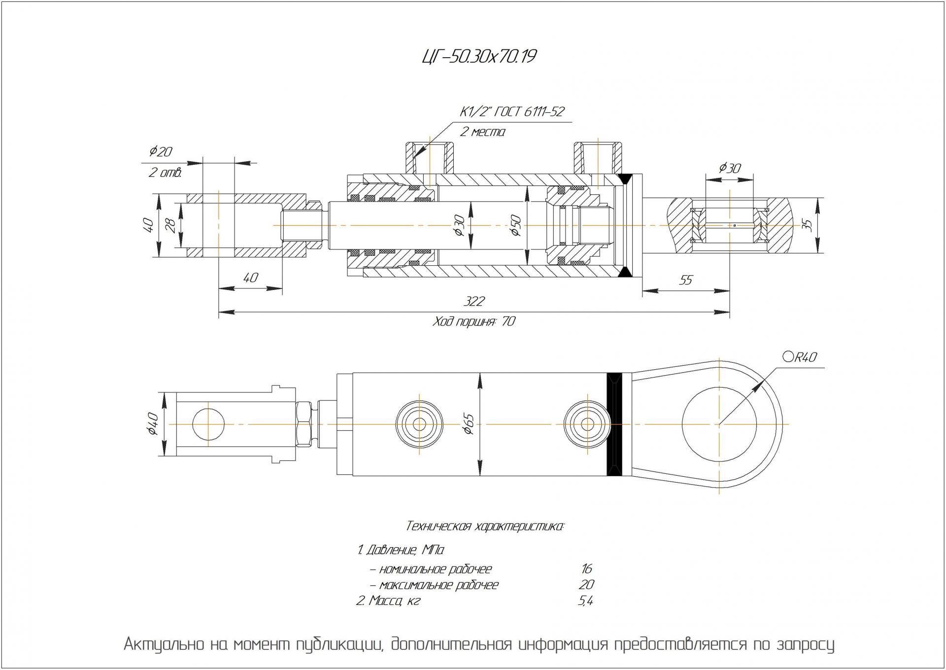 ЦГ-50.30х70.19 Гидроцилиндр